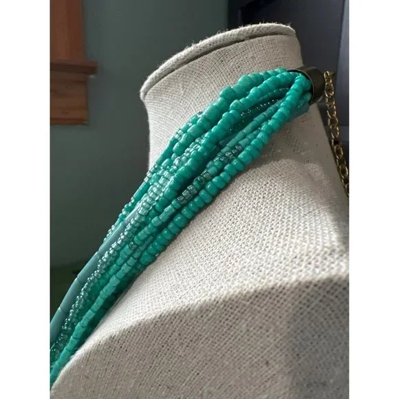 Teal Glass Seed Bead Multi-Strand Necklace -- 18" -- NWOTS - Picture 8 of 8